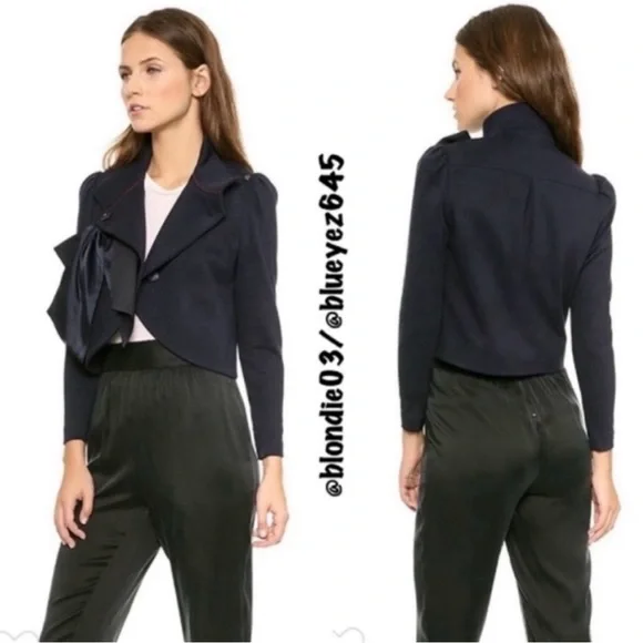 Alice + Olivia cropped navy jacket with bow tie. Size S - Picture 8 of 12